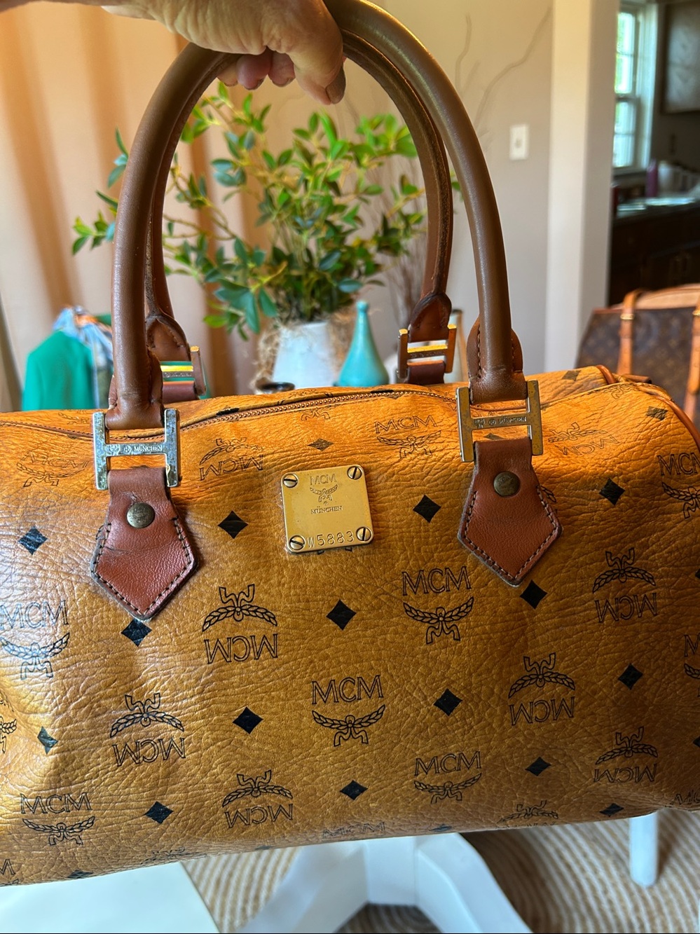 MCM VISETOS BOSTON BAG in the classic Cognac colorway and monogram coated canvas